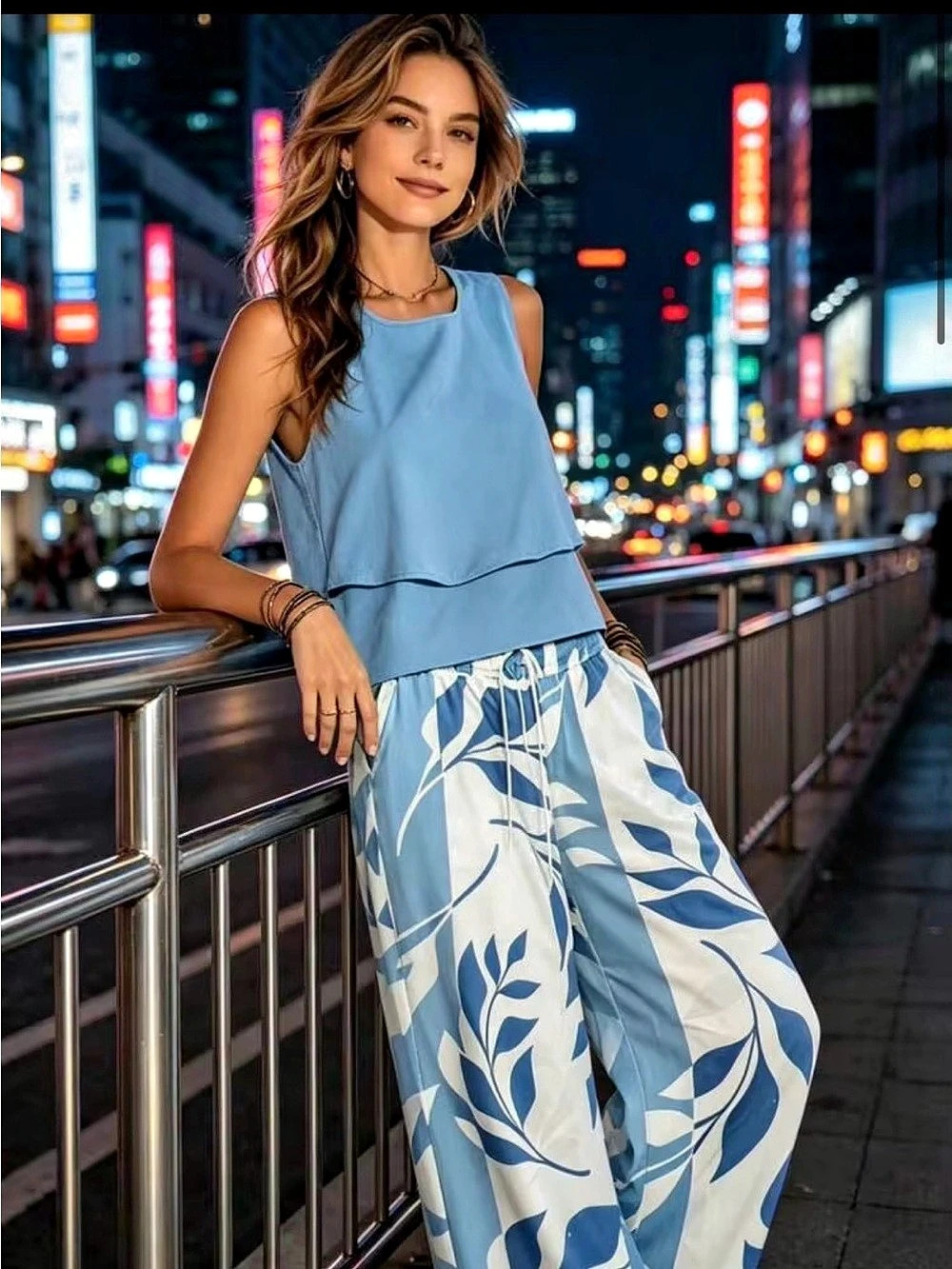 Blue & White Floral Two-Piece Set size XXL